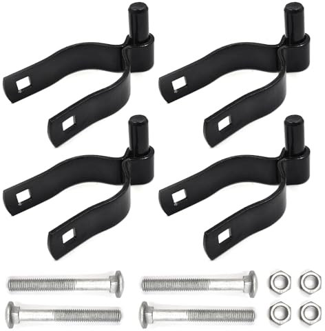 (4 Stück) 3,5 cm gepresster Stahl-Kettenglied-Zaun-Pfostenscharnier, robustes Kettenglied-Zaun, männliches Scharnier mit Mutter/Bolzen – Schwarz
