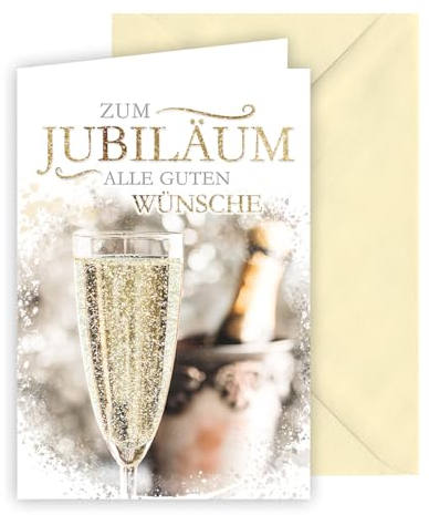 KE - Glückwunschkarte zum Jubiläum, inkl. Umschlag, DIN B6 Format, Gratulationskarte allgemein, beige, Motiv: Sektglas