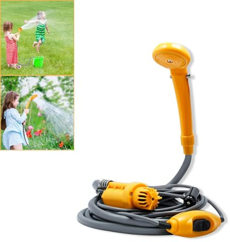 LZQ Douche de camping avec pompe 12 V, kit de douche de camping portable pour l'extérieur, avec adaptateur de voiture de 5 m et tuyau de 2 m, douche d'extérieur, douche pour voiture pour jardin