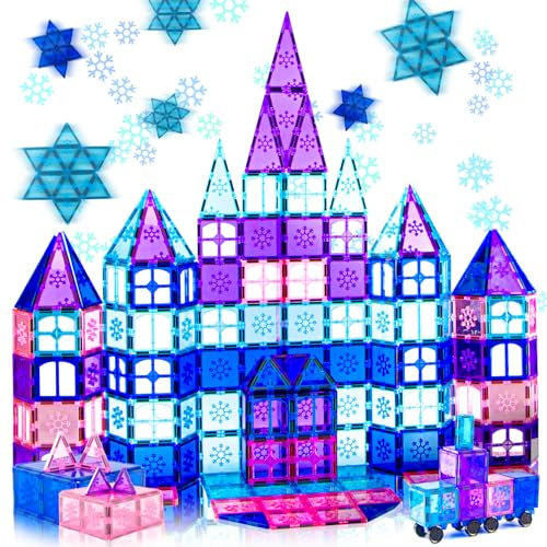 Xekel Magnetic Tiles 100 PCS, Magnetic Building Blocks, Frozen Toys for Girls Boys, 3D Learning Toddler Toy for Kid Age 3 4 5 6 7 8 Construction Christmas Birthday Gifts