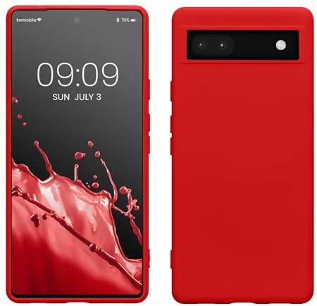 kwmobile Hülle kompatibel mit Google Pixel 6a Hülle - gummierte TPU Silikon Handyhülle - Schutzhülle für kabelloses Laden - Case in Klassisch Rot