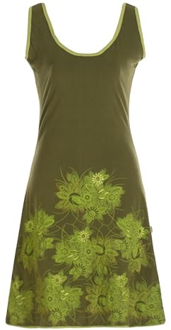 Vishes Damen Minikleid in Olive I Größe XL (42) I Handgefertigt aus 100% Baumwolle I Stylisches Sommerkleid für Freizeit & Alltag I Nachhaltige Alternative Bekleidung