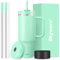 Gobelet de 1200 ml avec poignée et paille, couvercle 2 en 1, bouteille d'eau isotherme à double paroi en acier inoxydable – Tasse de voyage – Cadeau de vacances pour homme et femme – Vert menthe
