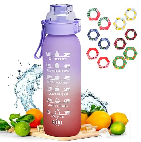 Neu 2024 Trinkflasche mit Geschmack Flasche Original Set, 1000ML Wasserflasche mit 6/7/12 Geschmackskapseln Set für ein erfrischendes Trinkerlebnis Flasche für Outdoor (Violett,mit 12 Pods)