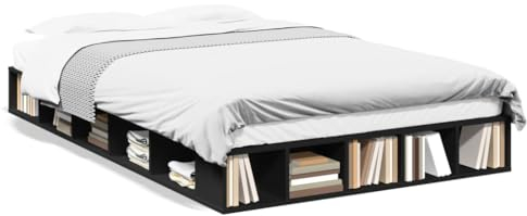 Homgoday Bettgestell ohne Kopfteil Holzbett Doppelbett Einzelbett Jugendbett Gästebett Bett Bettrahmen mit Lattenrost für Schlafzimmer Schwarz 120x200 cm Holzwerkstoff