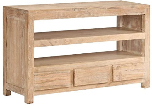 Homgoday TV-Schrank Massivholz Akazienholz 90x30x55cm Hellbraun Entertainment Center Schrank TV Ständer HiFi-Schrank Stereoschrank TV-Einheit Wohnzimmermöbel Home Indoor Storage Truhe Möbel