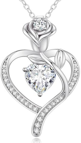 CDE Halskette Damen Rosegold Herz Kette Sterling Silber 925 Geburtsstein Geschenke für Frauen mit Anhänger Schmuck Geburtstag Weihnachten Valentinstag Muttertag Mama (Silber-04-Apr)