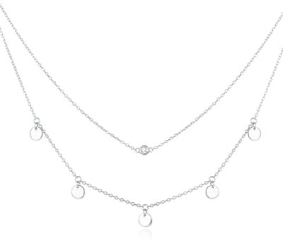 FANCIME Layered Kette Damen mit Plättchen Anhänger, 14K Weißgold Vergoldet Personalisierte Zarte Mehrreihige Halskette, 925 Sterling Silber Halskette Schmuck für Damen Mädchen