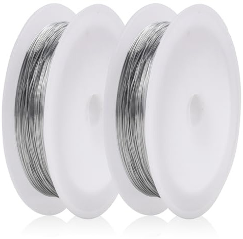 MEGAVOW 2 Rolle Basteldraht 0.4mm x 10m, Schmuckdraht Perlendraht Draht für Schmuck Armbänder, Blumendraht Bonsai Draht Dünn, DIY Dekodraht, Silber