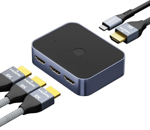 AGFINEST Switch HDMI 2.1 8K@60Hz/4K@144Hz, 3 in 1 Out, 48 Gbps 3D, Supporta HDR, Dolby Atmos, UHD, HDCP per PS5/Switch/Xbox/HDTV/Monitor