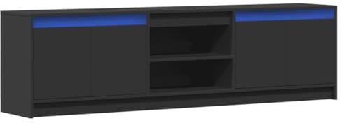 vidaXL Meuble TV avec LED Noir 180x34x50 cm Bois d'ingénierie, Banc TV, Meuble HiFi, Centre de Divertissement, Buffet TV, Meuble multimédia