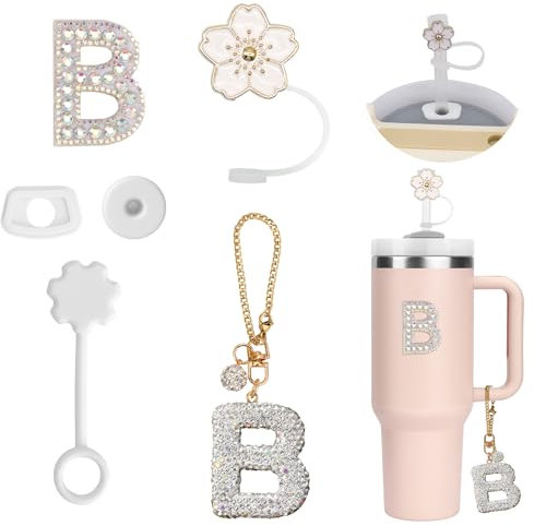 6PCS Personalisierte Tumbler Zubehör für Stanley Cup,Stroh Cover,Initialen Dekorationen für Tumbler,Buchstaben Aufkleber,Buchstaben Charm und Leck Stopper für Stanley Cup (B)