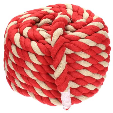 PATIKIL 1 Inch x 50 Feet Natural Twisted Cotton Rope 3 Strand Strong Thick Cotton Rope Tug of War Rope for Railings Crafts Games Home Decor, Red Brown