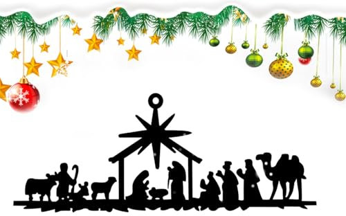 Dubbulon Schwarze Weihnachtskrippe,Krippen-Metallschild - Menschen-Krippenset - Weihnachten Wand Kunst Krippe, Wand Krippe Sets für Weihnachten, Krippe Set für Weihnachtsfeier, Krippe