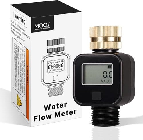 MOES Wasserzähler,Praktischer Wasseruhr für Garten,4 Modi zur Kontrolle des Wasserverbrauchs,Wassermengenzähler für Wasserhahn/Verbrauchsgerät,180° Drehbarer digitaler Durchflussmesser