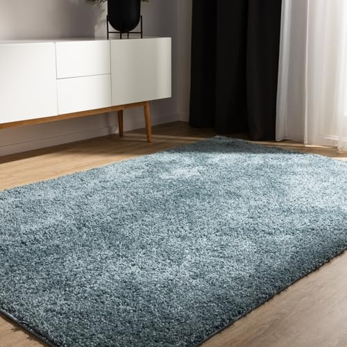 benuta Basic Hochflorteppich Teppich Wohnzimmer Sohari - Blau 200x250 cm - Minimalistischer Look - Weich & Waschbar - Für Schlafzimmer, Flur oder Esszimmer - Geeignet für Fußbodenheizung