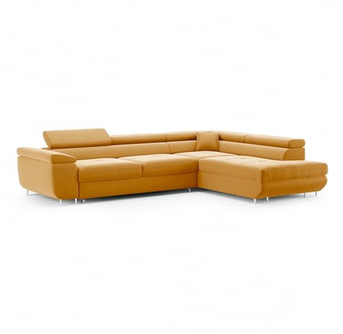 BETTSO - Sofa L Form - Ecksofa mit Schlaffunktion und Bettkasten - 272 x 202cm, Liegefläche 123 x 95cm. - Big Sofa, Wohnlandschaft XXL, Relaxfunktion - Ottomane Rechts, Honigfarben