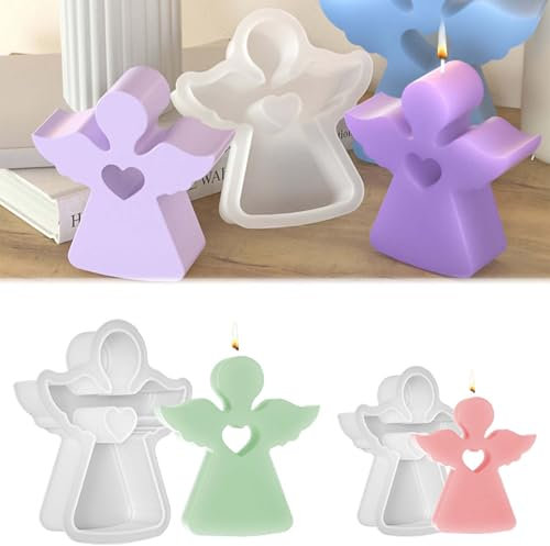 TREABEAR 2 stampi in silicone a forma di angelo, a forma di cuore, a forma di angelo, in silicone, per colata di candela, per intonaco