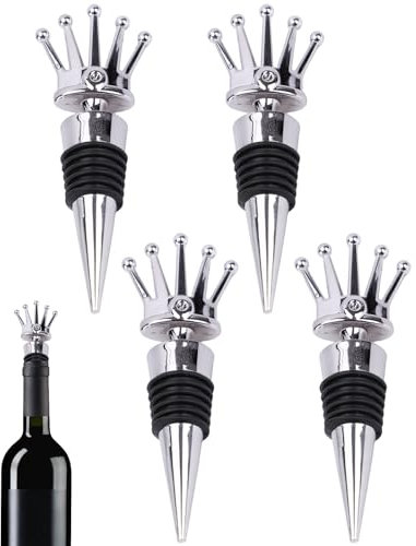 4pcs Dark Silver Wine Bottle Stoppers Novelty Bottle Saver Sealer Reusable Wine Bottle Saver Prosecco Stopper Gift Vintage Wine Saver Stoppers for Champagne Sparkling Wine Beer Stoppers (Crown)