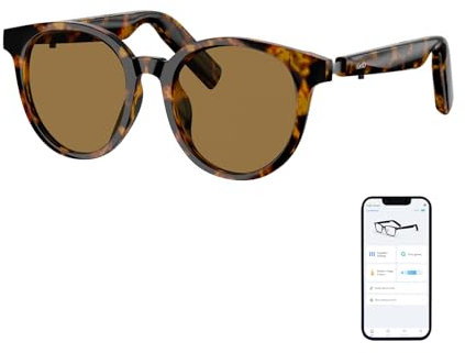 GetD Gafas Bluetooth,Open-Ear Smart Glasses, Gafas de Sol polarizadas Grandes, Bluetooth5.4 Audio Glasses, Anti-Sound Leakage, Call Noise Reduction (Tortoise Frame + Brown Lens)