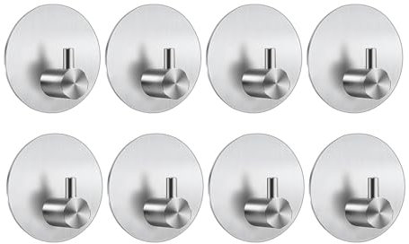 Feligio Ganci Adesivi Cucina, Appendi Accappatoio Bagno, Ganci Appendiabiti Adesivo, Appendini Adesivi Forte Senza Foratura, Argento 8 Pezzi