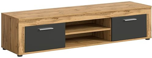 xonox.home Wohnzimmer Jam Lowboard TV-Board Wohnzimmerboard Medienmöbel TV-Bank TV-Schrank in Front grau Nb. Korpus/Absetzung Wotan Eiche Nb., ca.160x37x40 cm