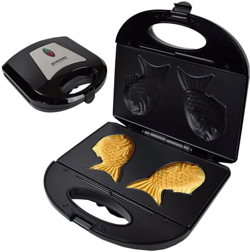 Syntrox Taiyaki Maker | Grill | Fisch Waffeleisen Fischform | Japanisches Gebäck, 750W, japanische Süßspeisen, Überhitzungsschutz, Küchenhelfer, rutschfeste Backplatte, Edelstahl
