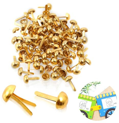 100 Stück Mini Brads Musterbeutelklammern, Musterklammern Metall Papierverschlüsse Splinte Rundkopfklammern Scrapbooking Brads für Schule Büro Kartenherstellung,DIY Handwerk Papier Verschlüsse(Gold)
