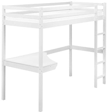 Hochbett mit Schreibtisch Kiefernholz weiß 90 x 200 cm mit Lattenrost Loury