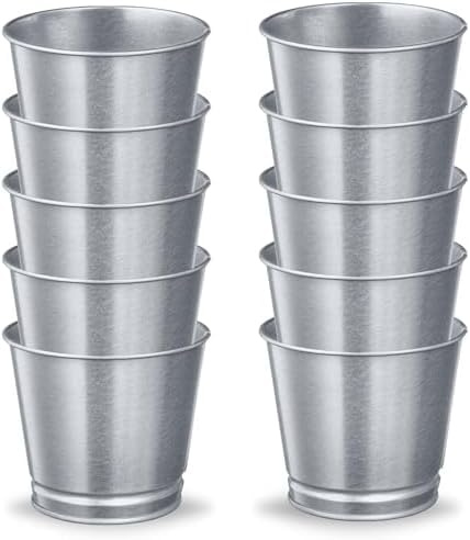 10-Pack Galvanised Plant Pots – 9 cm Small Metal Planters for Indoor Herbs, Succulents & Flowers – Durable Zinc Flower Pots for Home & Office Décor – Rustic Mini Pots for Multipurpose Use