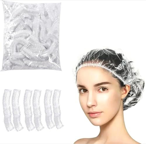 TIMIDAILY Cuffie Doccia Monouso 100PCS, Cuffie per Capelli Impermeabili in Plastica Trasparente, per Hotel, Spa, Parrucchiere, Uso Domestico e Viaggi, Confezione Multipla Senza Imballo Singolo
