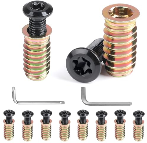 MIGUBIGU 10 Paires Insert Fileté Bois M8 avec Vis M8*25mm, Insert Fileté Metal 25mm avec Clé Torx, Vis a Téte Plate Torx Noire, Vit a Téte Bombée pour Meubles en Bois, Tables, Chaises