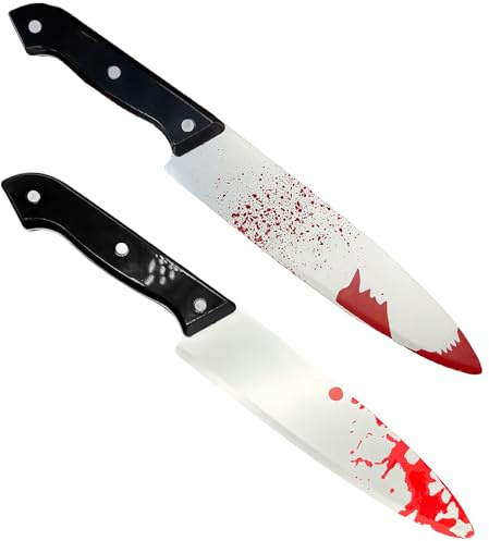 GWAWG Fake Messer, 2 Stück Blutiges Messer Halloween, für Scream/Ghostface Kostümzubehör, Plastikspielzeug für Horror Cosplay und Gruselige Partydekoration