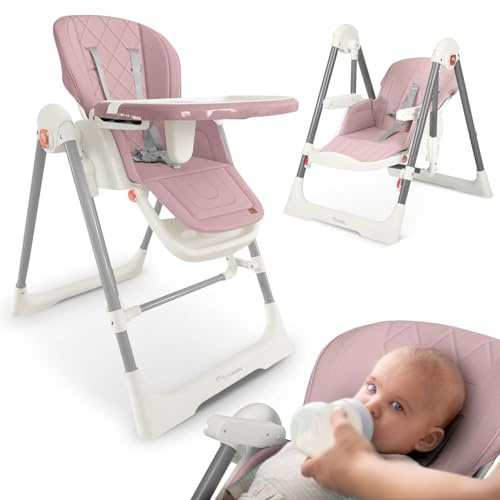 Nukido Hochstuhl Baby Kinderhochstuhl - 3in1 Essstuhl Babyliege Wippe - Babyhochstuhl Ab 6 Monaten 5-Punkt-Sicherheitsgurt Rosa Elite