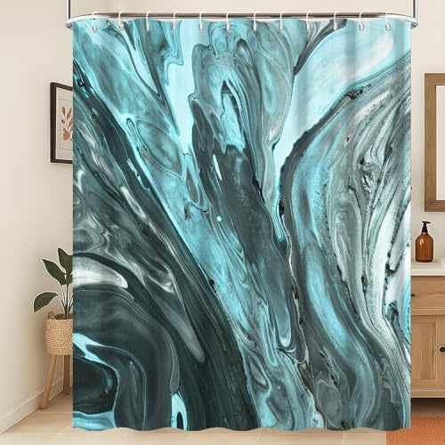 Xiaoterna Abstrait Moderne Luxe Rideau de Douche Marbre Vert foncé texturé Rideau de Salle de Bain imperméable Minimalisme 3D Dégradé ombré Lavable en Machine Décoration de Salle de Bain 180x220cm