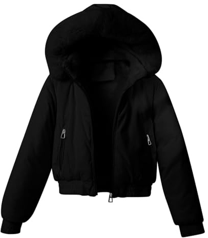Winter Coats for Women Short Corduroy Jacket Thermal Sherpa Fleece Lined Winter Jackets with Faux Fur Hood Zipper Warm Plush Overcoat Cropped Coats Windproof Outerwear with Pockets