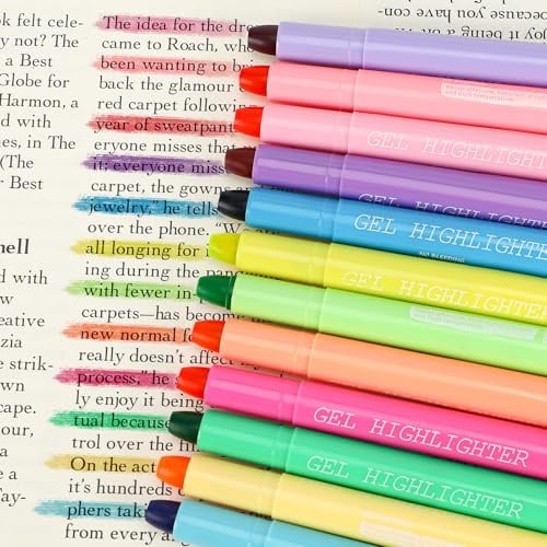 DenFatory 12er-Pack Bibel-Textmarker, mehrfarbiges Gel-Textmarker-Set, gel marker, feste Textmarker zum Markieren von Buchtexten, Bibelversen