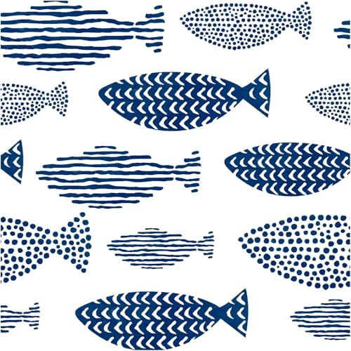 ANBILILA Self-Adhesive Wallpaper, Modern Minimalist Blue White Fish Pattern Peel and Stick Contact Paper, 44.5x500CM Animal Ocean Themed Removable Wallpaper Deco Film for Wall Sticker