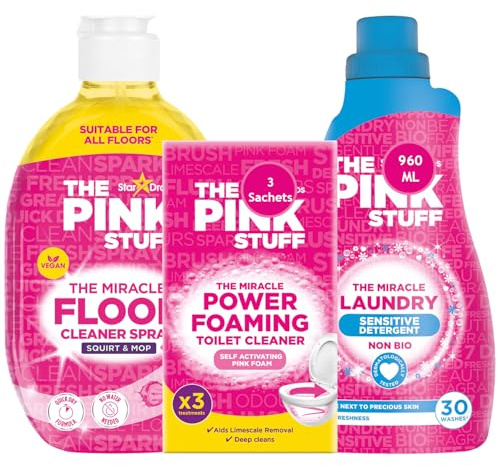 Pink Stuff 3-Item Cleaning Bundle Gift Set, Fabric Conditioner 960ml 30 Washes, Foaming Toilet Cleaner, Direct To Floor Cleaner 750ml, Perfect Household Using Cleaning House Bundle