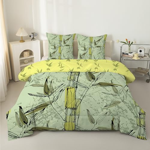PNHCL Bambuspflanzen 4 Jahreszeiten Bettdecke Kinder 135 x 200, Orientalische Ästhetik Waschbare Bettdecken ohne Bezug, Grün Ganzjahresdecke Steppdecke - Winter Warm Leicht Pflegeleicht MU&23