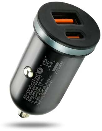 everActive CC-30Q Auto Ladegerät 35W – USB-C Power Delivery & USB-A QC 3.0, Schnellladegerät für 2 Geräte, PPS, 12–24V