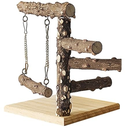 Papageienbaumständer – 15 x 15 x 19 cm großer Vogelspielplatz, Sitzstange aus Kiefernholz, natürliche Kaustruktur mit stabiler Basis | Interaktiver Aktivitätsständer für kleine Vogelsittiche und das t