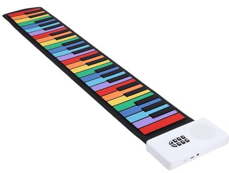 Fafeicy Mini Piano Keyboard 49 Keys, Portable Roll Up Electronic Keyboard with Silicone Keys, Built in Speaker, Rechargeable, Complete Set for Beginners with Cable (Color version)