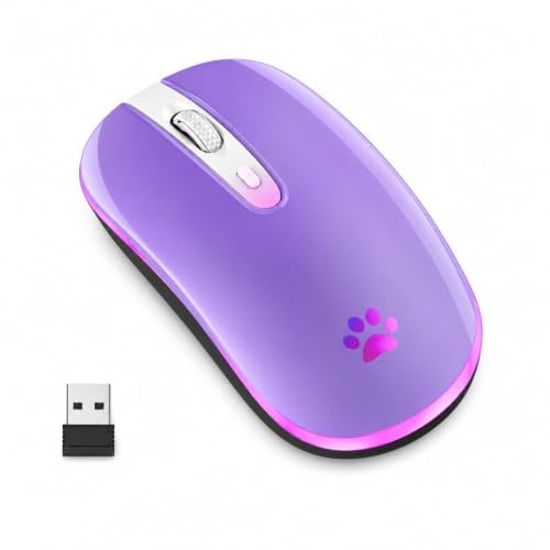 LKV Wireless Mouse, 2.4GHz USB Slim Bluetooth Purple Mouse with Receiver | Rechargeable 7 Color Backlit LED, 1000/1200/1400/1600 DPI Optical Computer Mice, Easy-Switch for Windows/macOS/iPadOS/Android