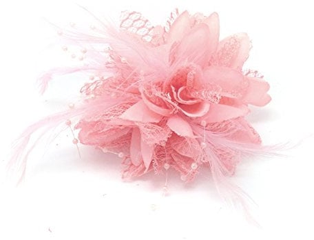 Flower Feather Bead Corsage Hair Clips Fascinator Hairband and Pin (Baby Pink)
