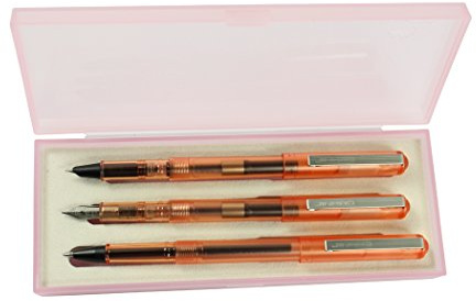 Abcsea 3PCS Transparente Kunststoffstifte, 1 Stück Füllfederhalter, 1 Stück Feine Feder Füllfederhalter Und 1 Stück Rollerball Mit Stift-box - Orange