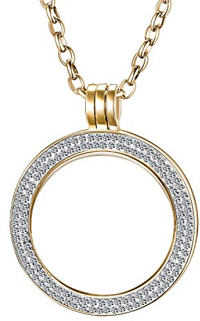 Morella Damen Halskette 70 cm Edelstahl mit Schmuckmünze Zirkonia Coin Anhänger 33 mm Gold