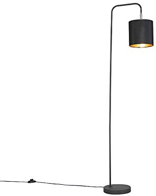 Qazqa - Moderne Stehleuchte I Stehlampe I Standleuchte I Lampe I Leuchte Schwarz mit Lampenschirm - Lofty I Wohnzimmer I Schlafzimmer - Textil Rund I Länglich I Zylinder - LED geeignet E27
