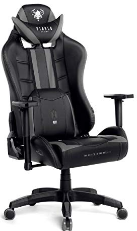 Diablo X-Ray Gaming Stuhl Bürostuhl Gamer Chair Schreibtischstuhl 4D Armlehnen Ergonomisches Design Kunstleder Perforation Wippfunktion Schwarz-Grau King (XL)