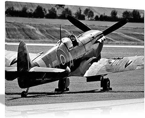 Black White Raf Spitfire Aircraft Canvas Wall Art Picture Print (30x20)